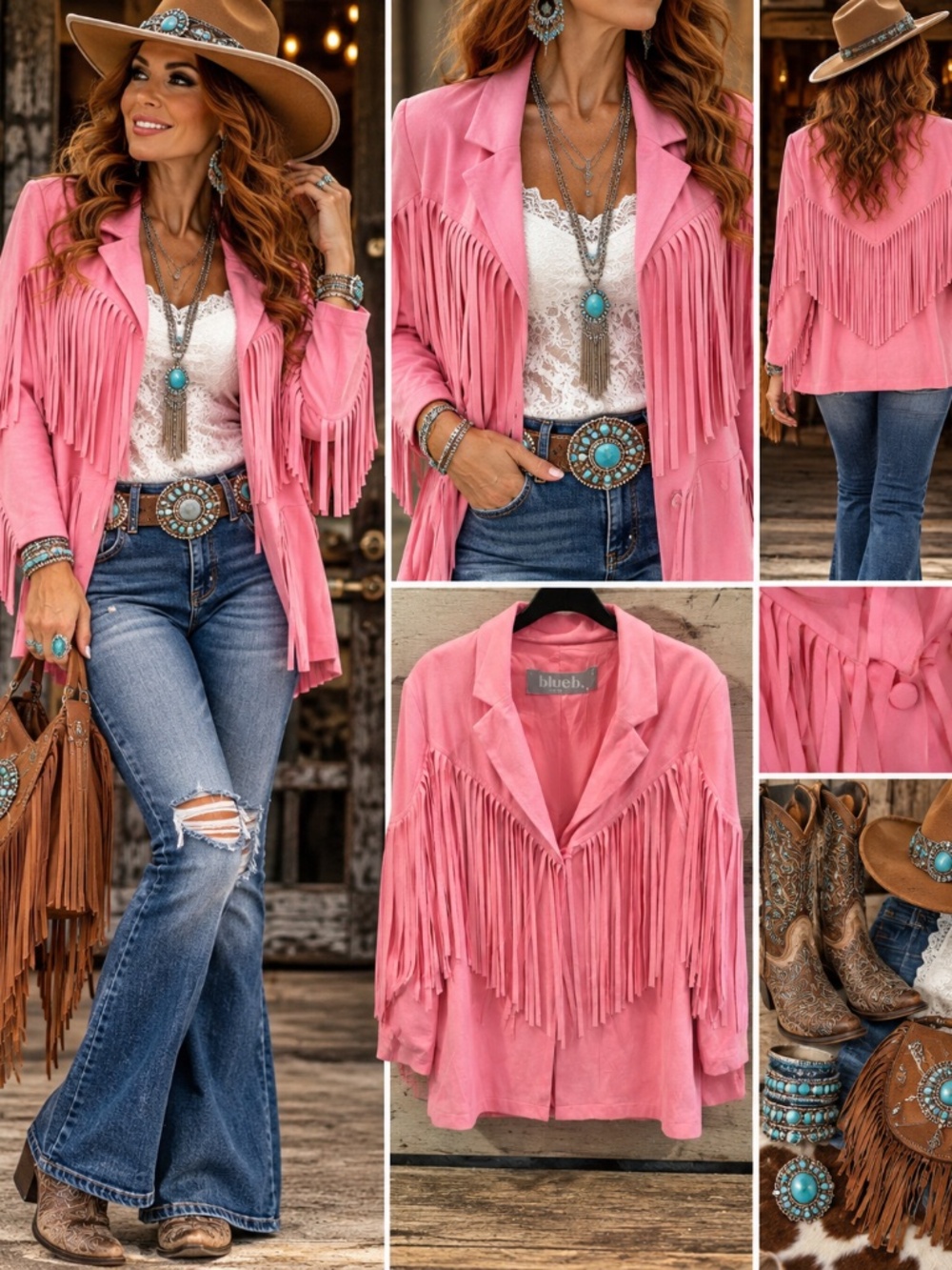NWT Blue B Pink Faux Suede Fringe Western Jacket Blazer Size M